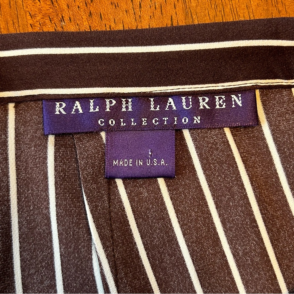 Ralph Lauren Collection Purple Label Brown/ White Pinstriped Silk Pants Sz 6 EUC - Picture 3 of 10